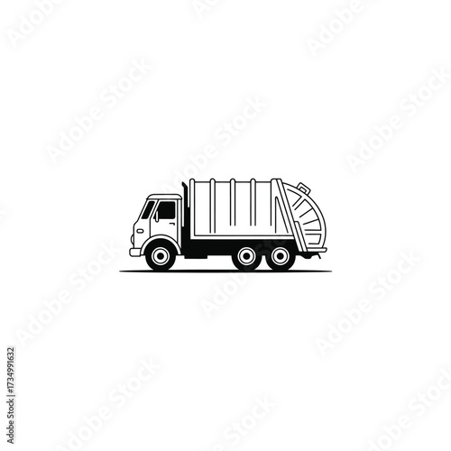 Monochrome Illustration of a Sanitation Truck for Waste Management and Environmental Services