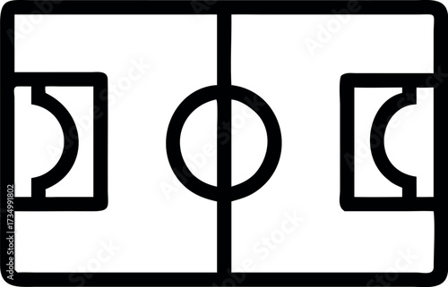 Minimal sports icon of football court in outline.