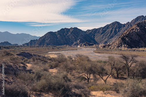 Dramatic panorama of the dry Abaucán river valley viewpoint