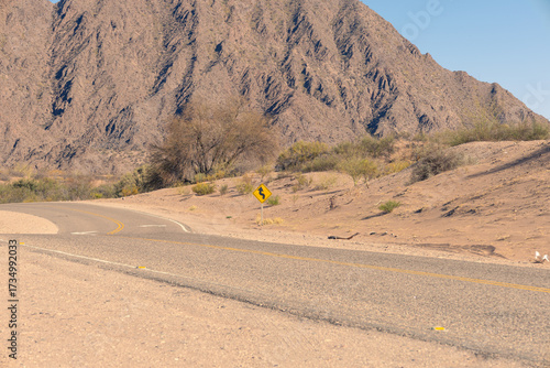 Empty asphalt road surrounded by arid vegetation. Route 60