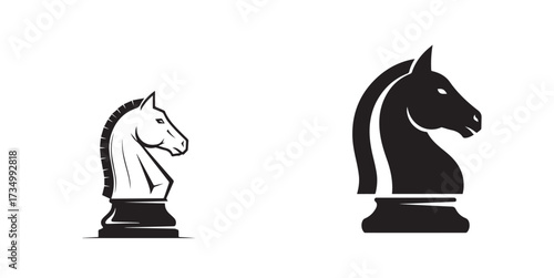 Elegant black and white chess knight icons, featuring two distinct stylized horse designs.