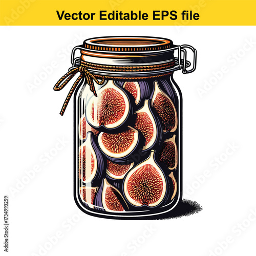 Jar of sliced figs isolated on white background