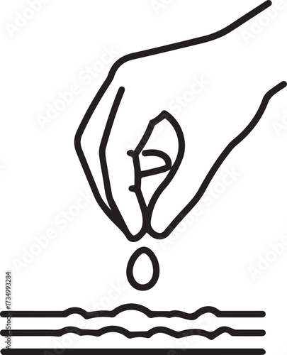 Delicate hand planting a seed, cultivating growth with care, fostering new beginnings for a sustainable future, nurturing the earth's potential, simple line art