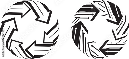 Abstract Circular Arrow Designs Illustrating Dynamic Cycle and Flow