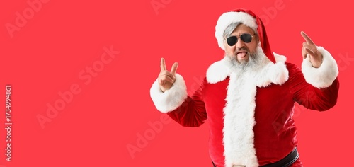 Cool Santa Claus on red bac...