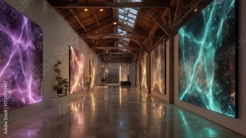 Gallery interior with abstract art