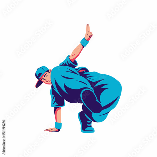 2D flat vector illustration of teenage character 2D flat vector illustration of teenage character breakdancing on street with one hand freeze pose
