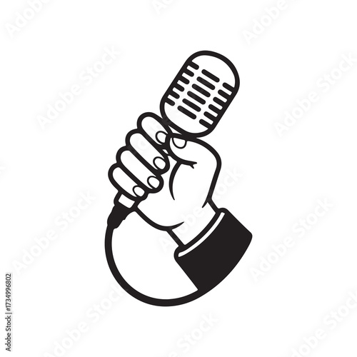Black and White Microphone Symbol for Entertainment and Broadcasting
