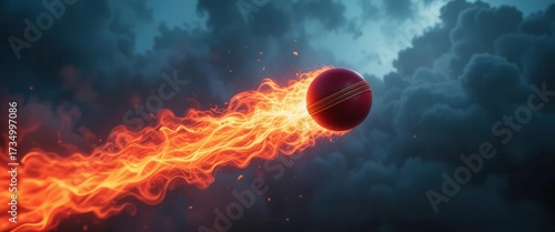 High Speed Inferno  A hyper realistic image of a cricket ball burning as it moves at incredible speed, a testament to the game s intensity.