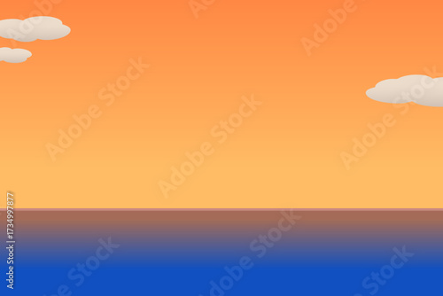 夕焼け空と海の向こうに広がる水平線 シンプルな風景イラスト