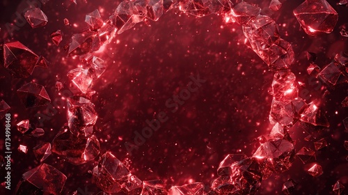 Red crystals surround void space in a cosmic backdrop, creating an ethereal portal