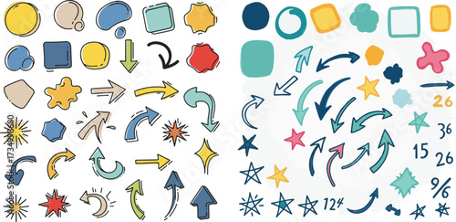 Playful Hand-drawn Doodle Shapes, Arrows, and Graphic Elements Collection