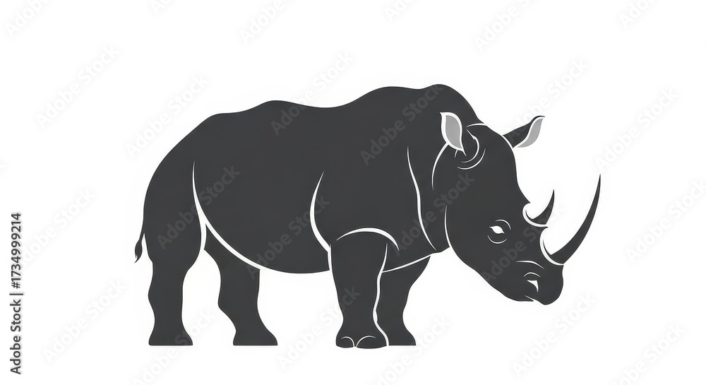 Fototapeta premium A detailed illustration of a rhinoceros in a side profile, showcasing its horn and body shape.