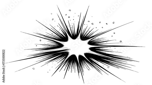 Dynamic illustration of an explosion with radiating lines and particles.