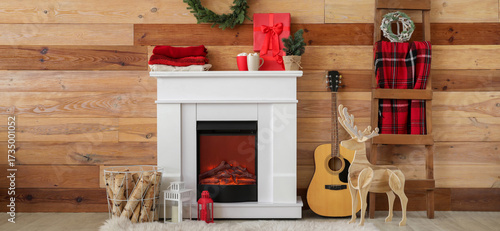 Cozy fireplace with stack o...