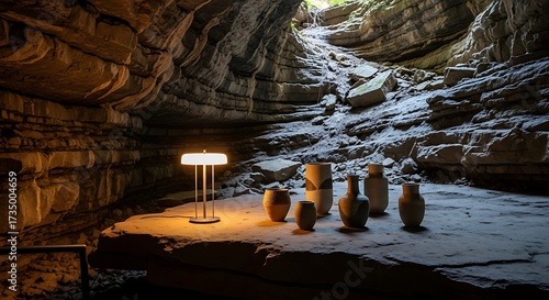 Wallpaper Mural Cave Interior with Lamp and Pottery. Torontodigital.ca