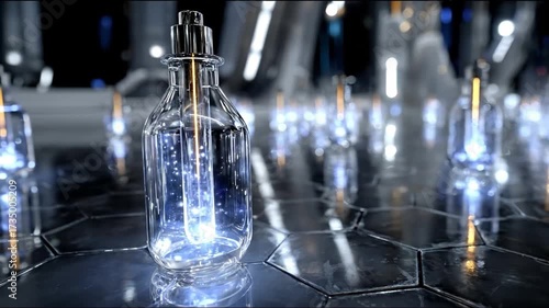 Glowing bottles futuristic display