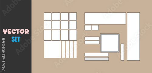 Abstract geometric composition of white rectangles and lines on a beige background