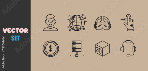 Hand drawn vector icon set for technology and business concepts