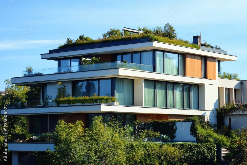 Fototapeta premium Luxury apartment with greenery and skyline view 
