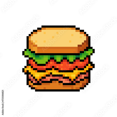 8-bit pixel art sandwich icon, colorful retro food sprite, fun kawaii style