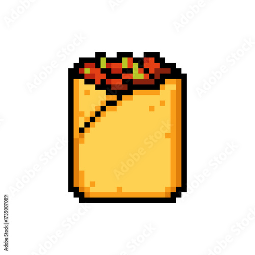 8-bit pixel art burrito icon, retro mexican wrap food sprite, kawaii cute style