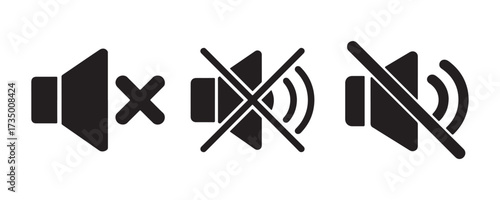 Loudspeaker Volume Levels Icon. Speaker Mute and No Sound Icons