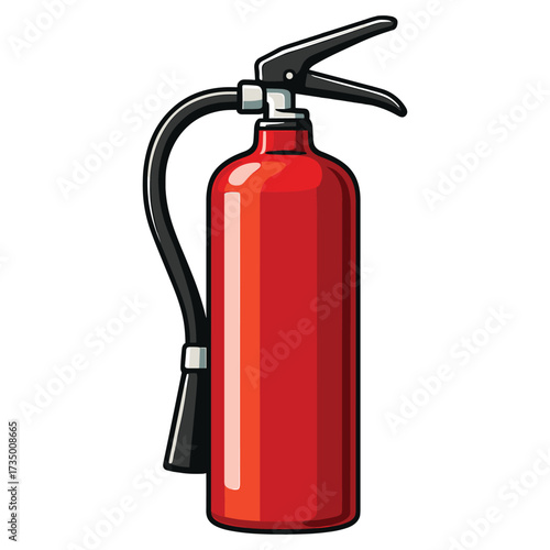 Vector Illustration of Fire Extinguisher in Modern Minimalist Style with Red Body and Black Nozzle