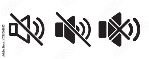 Collection of Mute Loudspeaker Icons. Sound Volume Icons Set