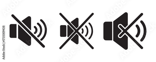 Collection of Mute Loudspeaker Icons. Sound Volume Icons Set