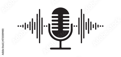 Microphone with Sound Wave Vector Illustration