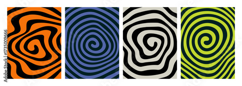 Psychedelic Swirl Spiral Abstract Pattern. Groovy Hypnotic Vector Backgrounds. Spooky Halloween Wavy Circle Texture