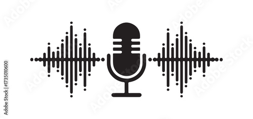 Microphone with Sound Wave Vector Illustration
