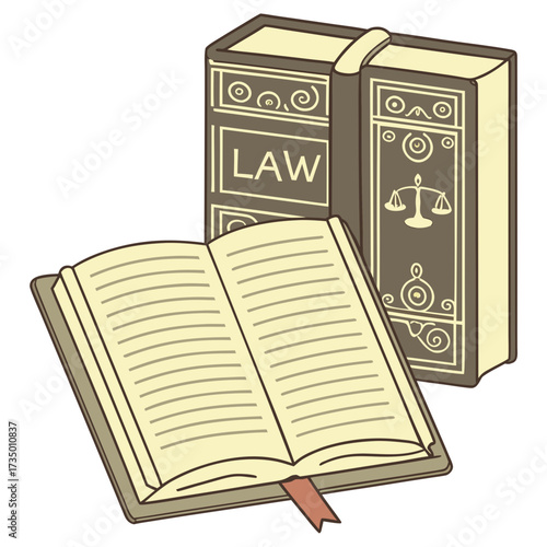 Illustration of law books with scales of justice