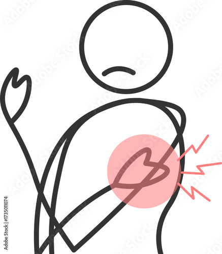 Illustration of a stick figure with severe pain in his left arm highlighted in red