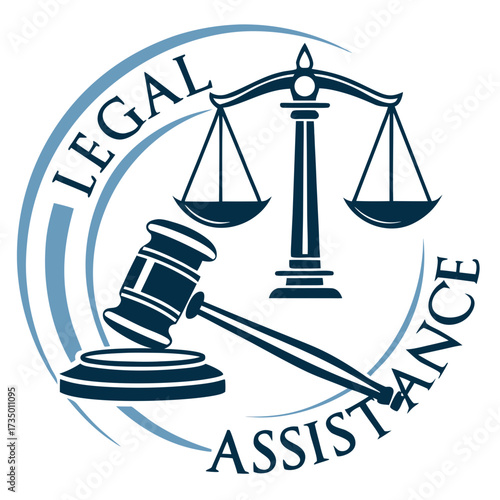 Legal assistance logo with scales and gavel
