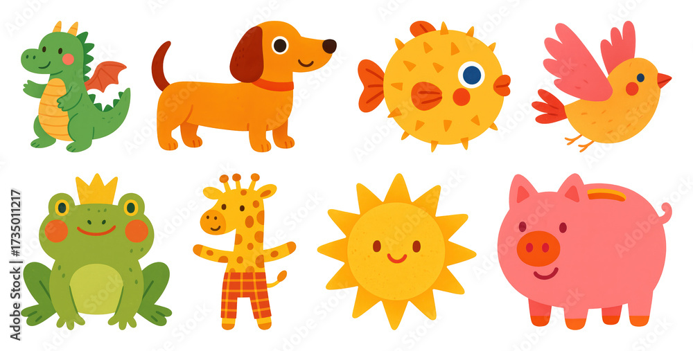 Obraz premium PNG Colorful cartoon animal illustrations, element set on transparent background