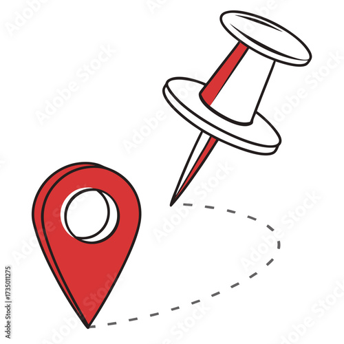 A location pin and pushpin indicate a route