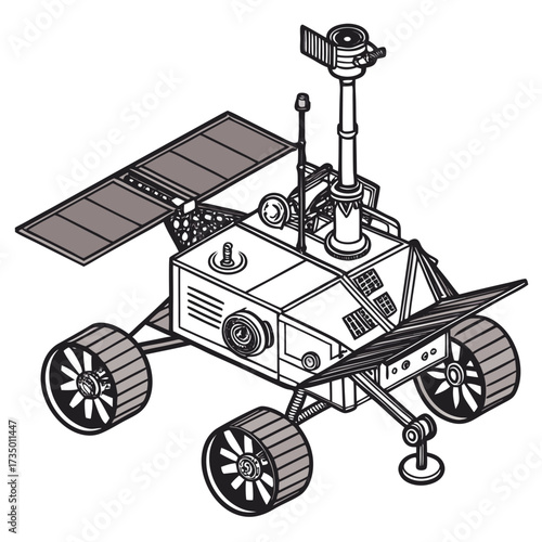 Illustration of a mars rover, a robotic exploration vehicle