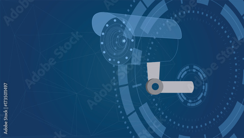 Modern security background with digital surveillance camera and abstract cyber technology elements, ideal for safety, monitoring, protection, and futuristic technology concepts