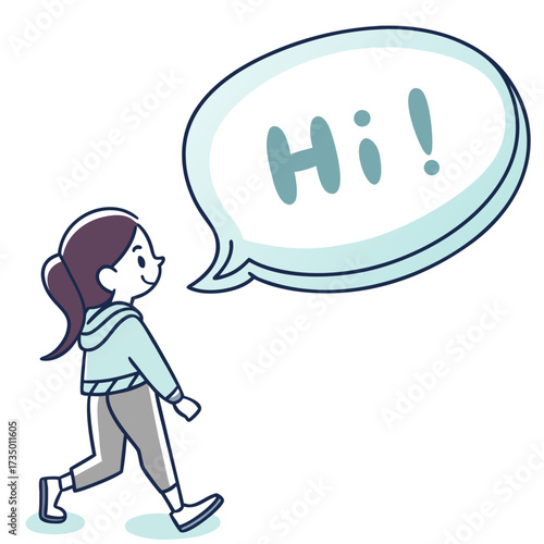 Girl saying hi in a speech bubble