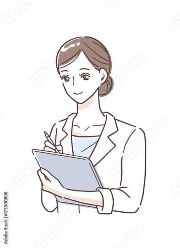 カルテを書く女性医師のイラスト素材