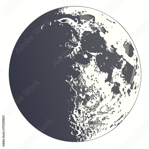 Illustration of the moon with craters and shadows