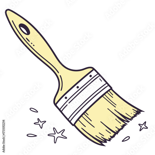 Illustration of a yellow paint brush with paint splatters