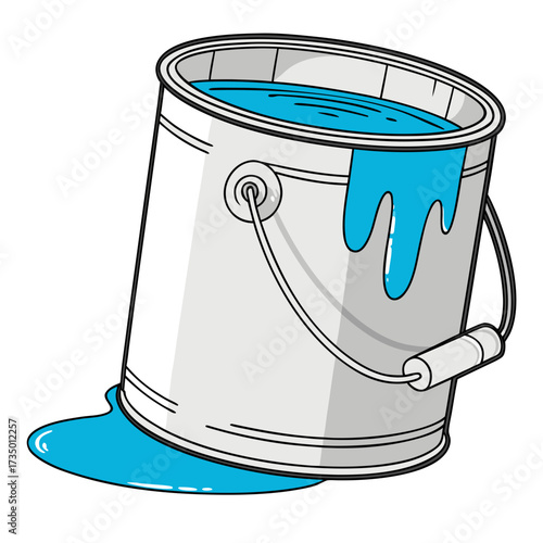 Illustration of a paint can with blue paint spilling