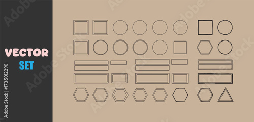 Collection of hand drawn geometric shapes and frames on kraft paper background