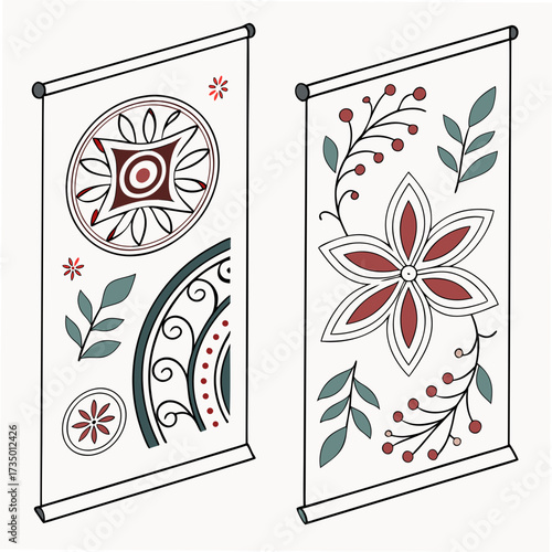 Illustration of two decorative wall hangings