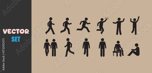 Collection of black human silhouettes in various poses and actions