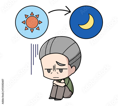 一日中落ち込んでいる高齢男性のイラスト