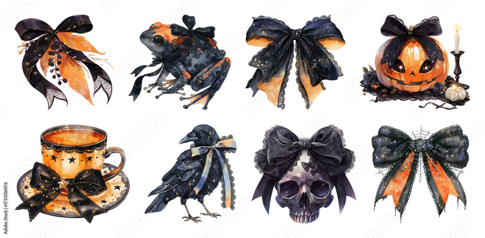 Fototapeta premium PNG Vintage Halloween watercolor illustrations, element set on transparent background